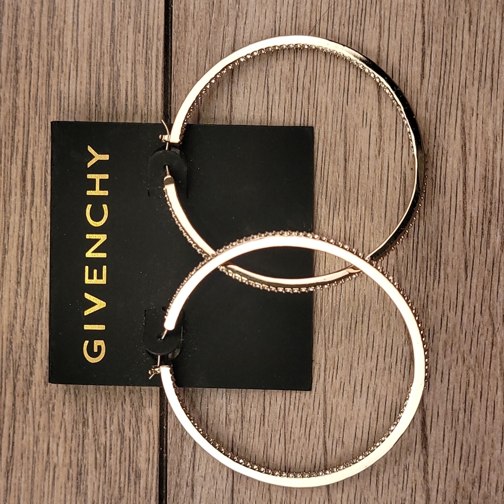 GIVENCHY Silver Gold‎ Color Loop Diamond Interior Womens Jewelry Earrings NEW